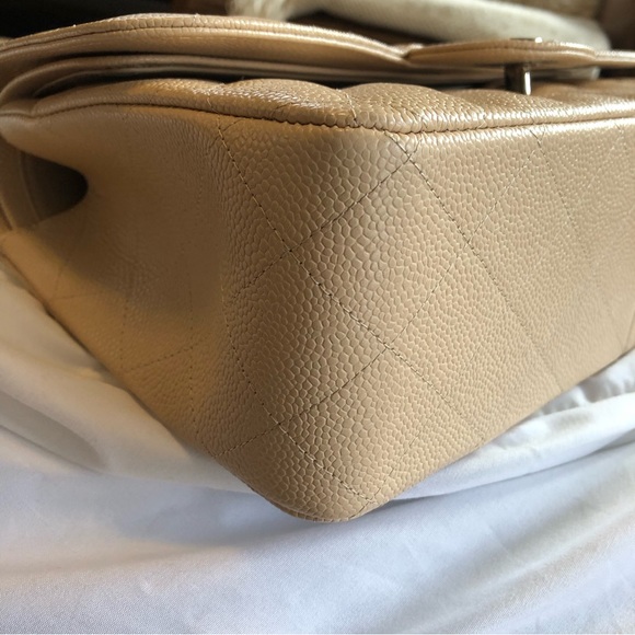 💯 AUTHENTIC CHANEL CAVIAR DOUBLE FLAP BEIGE CLAIR - Picture 15 of 16